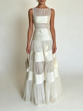 O-neck sleeveless maxi dress with mesh and satin panels