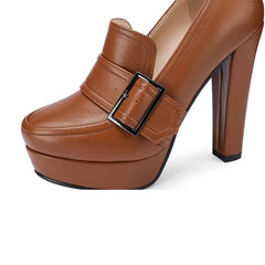 Platform Belt Buckle Round Toe Heels