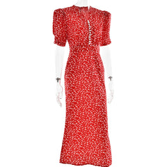 Half-Sleeve Polka Dot Midi Dress