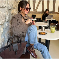 Fringe Sleeve Wool-Blend Tassel Blazer Coat