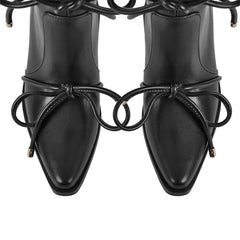 Pointed Toe Bow Detail Knee High Boots
