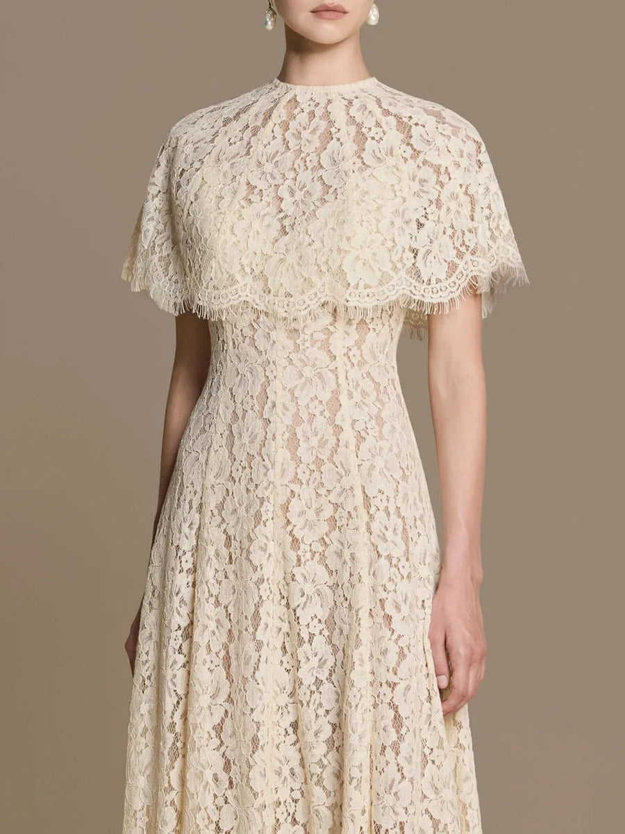 Cream lace maxi dress with short sleeves