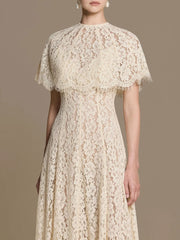 Cream lace maxi dress with short sleeves