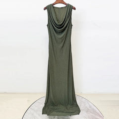 Sparkly rhinestone cowl neck sleeveless maxi dress on hanger
