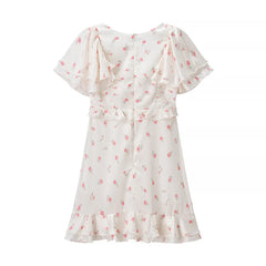 Floral Ruffled V-Neck Short Sleeve A-Line Mini Dress