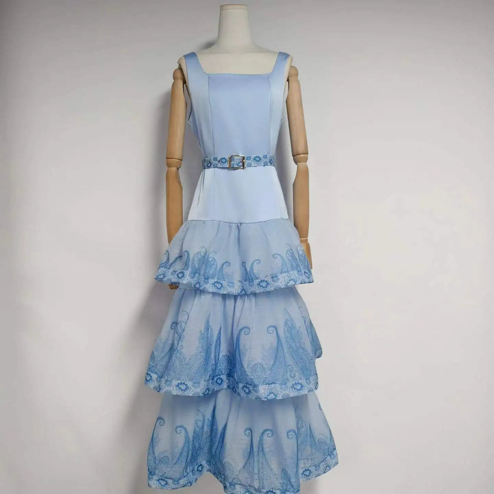 Paisley Square Neck Belted Maxi Dress on mannequin