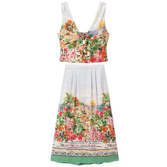 Landscape Sequence Printed Crop Top and Midi Skirt Set
