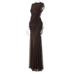 Draped Mock Neck Sleeveless Maxi Dress