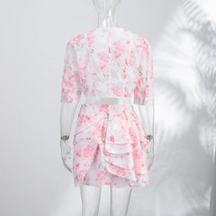 Floral Print Cropped Top and Ruffled Skirt Set