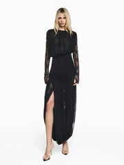 Black lace split midi dress