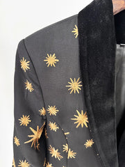 Star Embroidered Feather Trim Blazer and Flare Pant Set