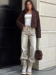 Military Style Shoulder Strap Metal Decor Jacket