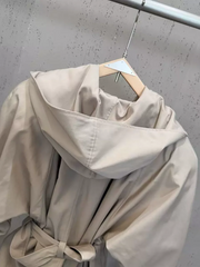 Belted Hooded Double Windbreaker Coat