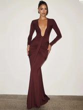 Deep V Neck Draped Maxi Dress