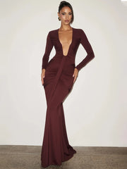 Deep V Neck Draped Maxi Dress