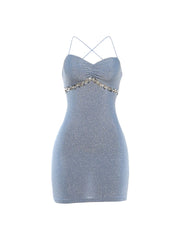 Blue Bodycon Sparkle Detail Strappy Mini Dress