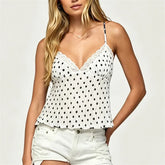 Polka dot lace trim cami top with spaghetti straps
