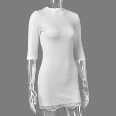 Lace Trim Three Quarter Sleeve Mini Dress