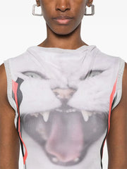Sheer Kitty Print Sleeveless Maxi Dress