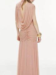 Draped V-Neck Flowy Maxi Dress