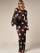 Polka dot mesh maxi dress front view