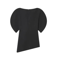 Black top with puffed sleeves on a white background