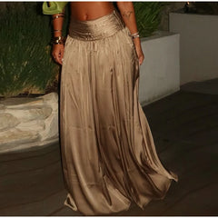 Golden High Neck Crop Top and Maxi Skirt Set