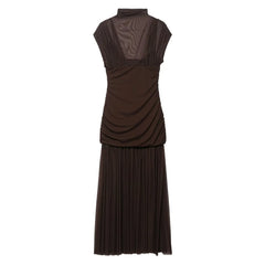 Brown dress with pleated design on a white background