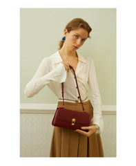 Structured Leather Shoulder Bag with Metal Clasp