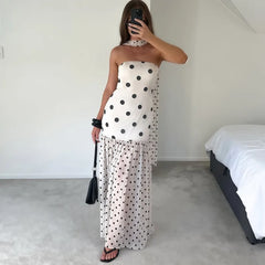 Polka Dot Scarf Ribbon Backless Maxi Dress