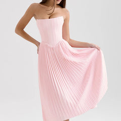 Pink Strapless Pleated Maxi Dress