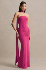 Strapless Choker Neck Gathered Waist Maxi Dress