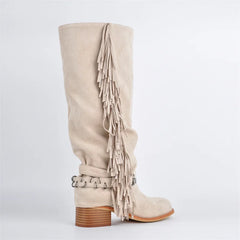 Fringe Detail Square Toe Boots