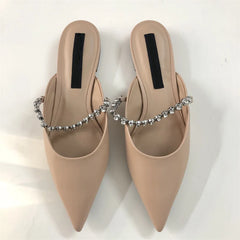 Pointed Toe Crystal Band Low Heel Mules Shoes