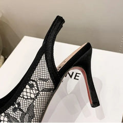 Lace Bow Slingback Square Toe Heels