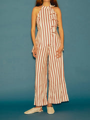 Striped Lace-Up Halter Top Co-ord Set with Wide-Leg Pants