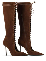 Lace Up Knee High Heel Boots