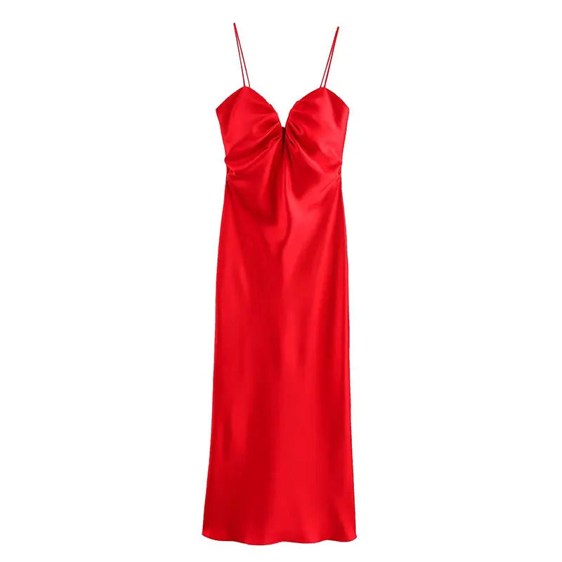Red satin slip dress