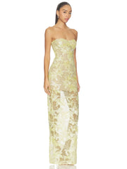 Strapless Sequin Embroidery Floral Sheath Maxi Dress Side View