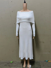 White off-shoulder top and skirt set on a mannequin against a plain background