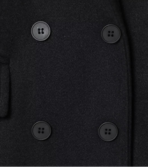 Close-up of a dark coat with button details