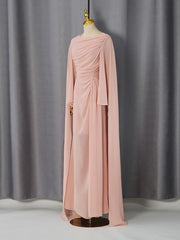 Draped chiffon cape sleeve maxi dress mannequin front view