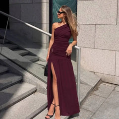 One Shoulder Draped Maxi Dress