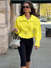 Belted Mock Neck Cropped Jacket
