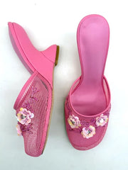 Embellished Mesh Wedge Mule Shoes