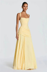 Square Neck Drape Waist Floor-Length Dress