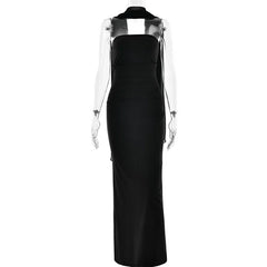 Scarf Collar Strapless Maxi Dress - Backless Bodycon Club & Party