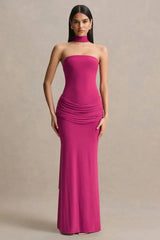 Strapless maxi dress with choker neck