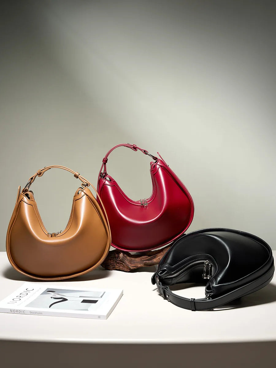 Collection of leather hobo bags in different colors