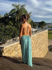 Halter Deep Neck Draped Cut Out Maxi Dress